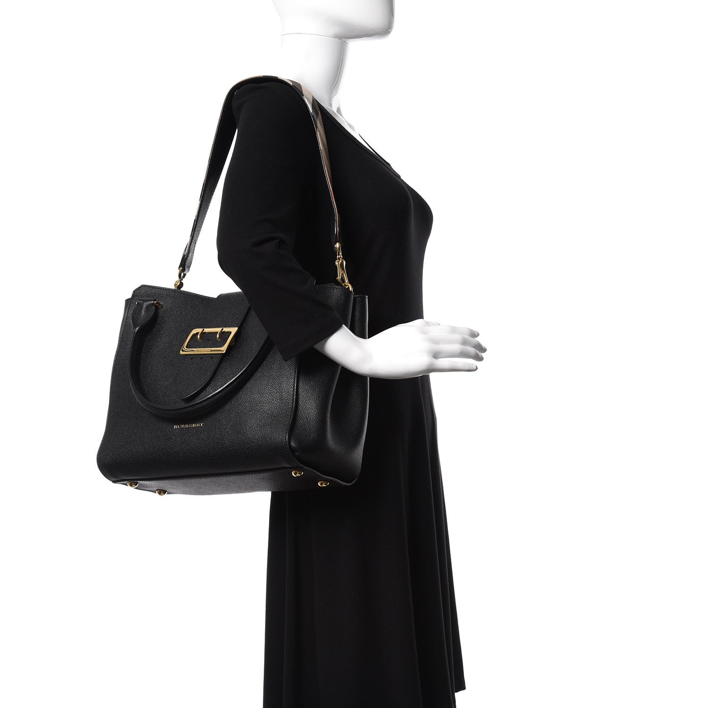 Soft Grain Calfskin Medium Buckle Tote Black