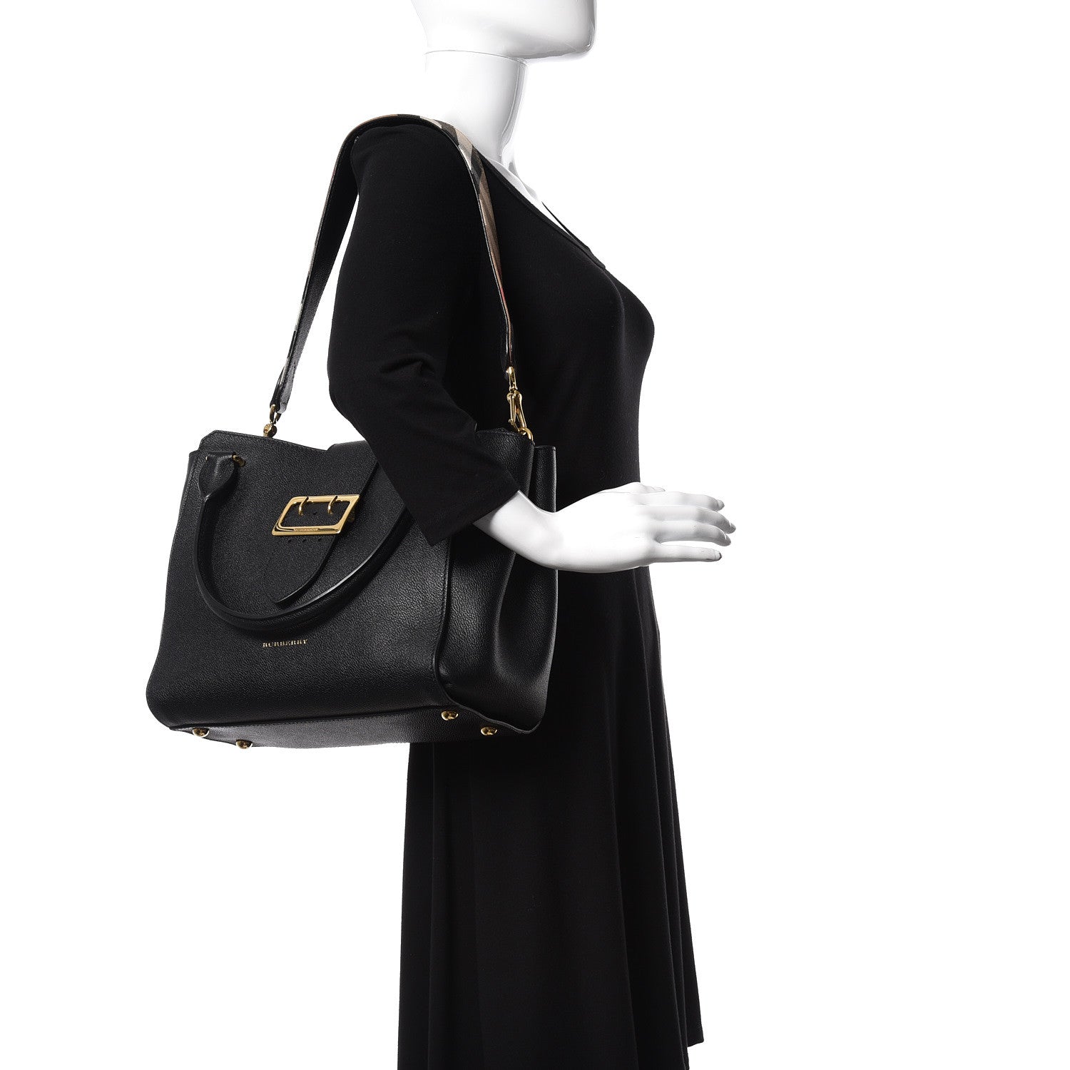 Burberry Soft Grain Calfskin Medium Buckle Tote Black 2 of 11