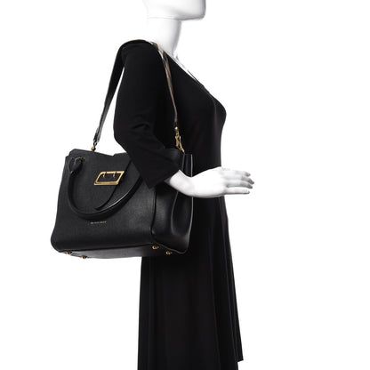 Burberry Soft Grain Calfskin Medium Buckle Tote Black 2 of 11