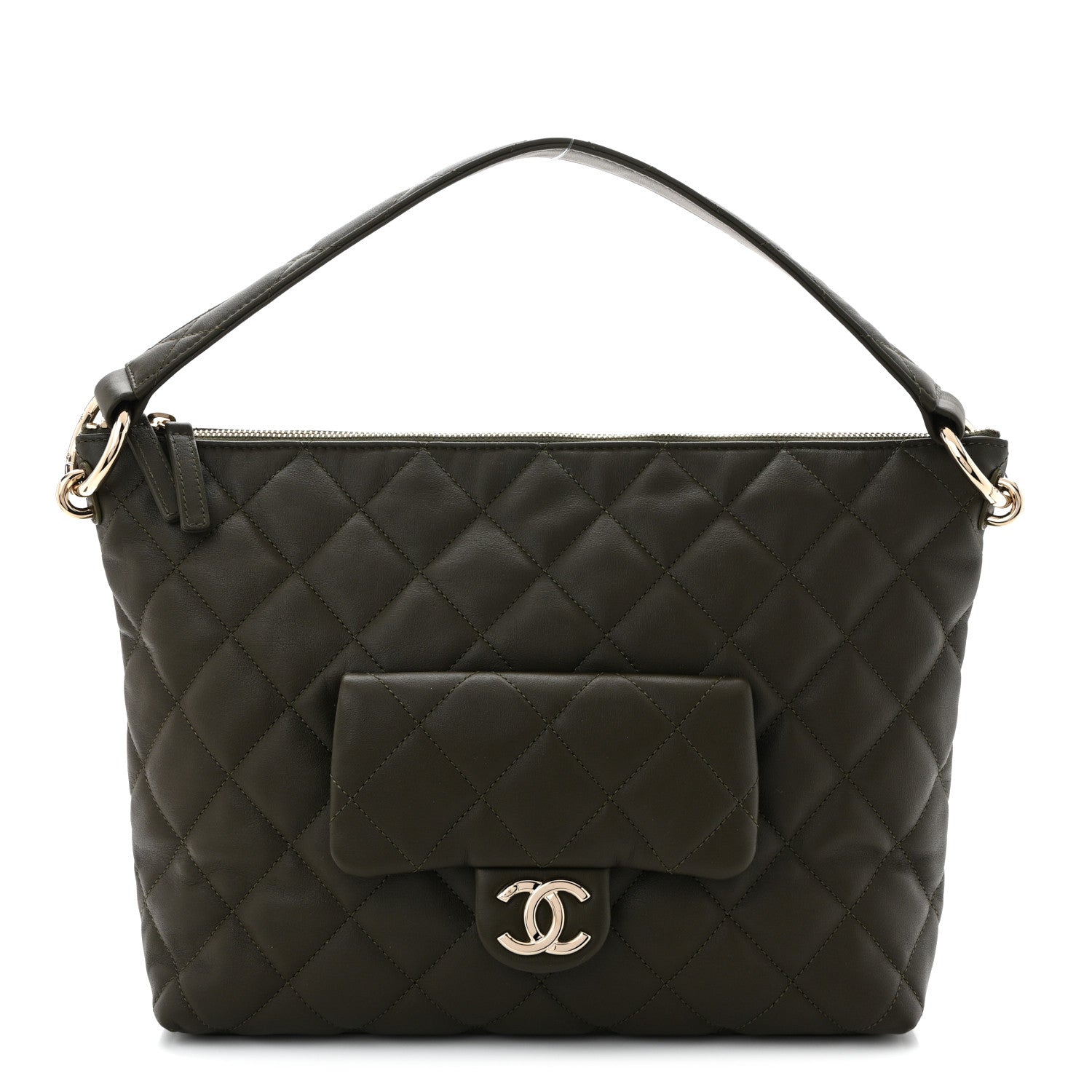 Chanel Calfskin Quilted Coco Mellow Hobo Khaki 1 of 10