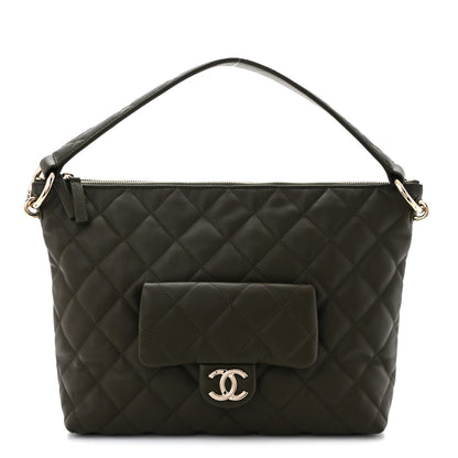 Chanel Calfskin Quilted Coco Mellow Hobo Khaki 1 of 10