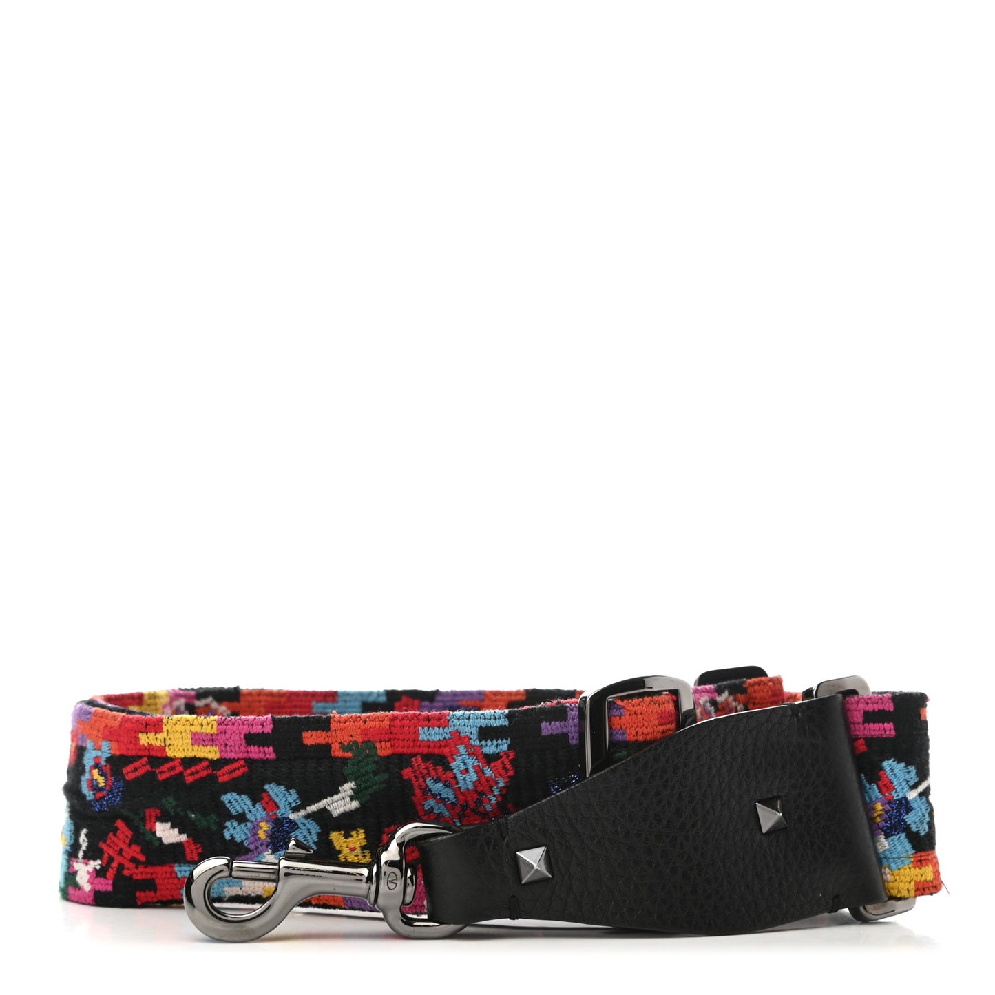 Canvas Floral Embroidered Rockstud Guitar Strap Multicolor