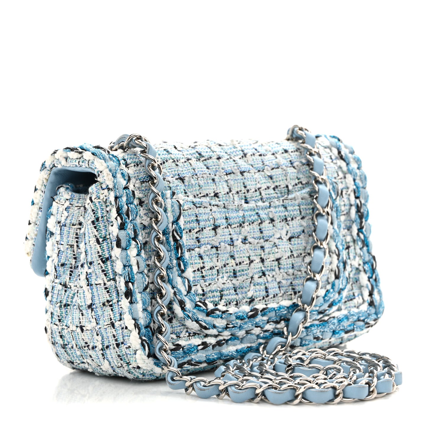 Tweed Braid Mini Flap Blue White Navy