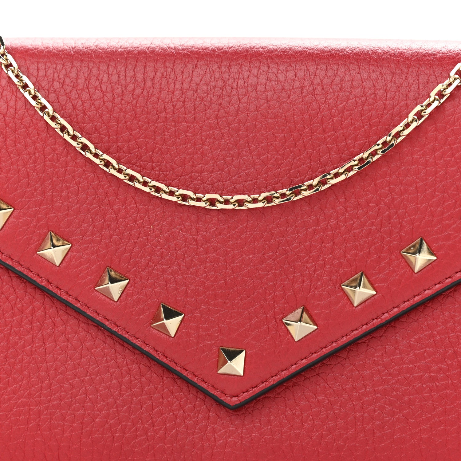 Valentino Garavani Pebbled Calfskin Rockstud Envelope Wallet on Chain Rosso Valentino 8 of 10
