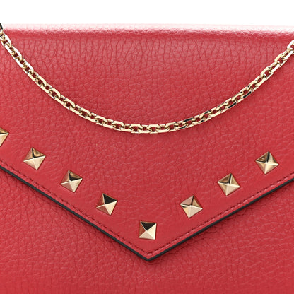 Valentino Garavani Pebbled Calfskin Rockstud Envelope Wallet on Chain Rosso Valentino 8 of 10