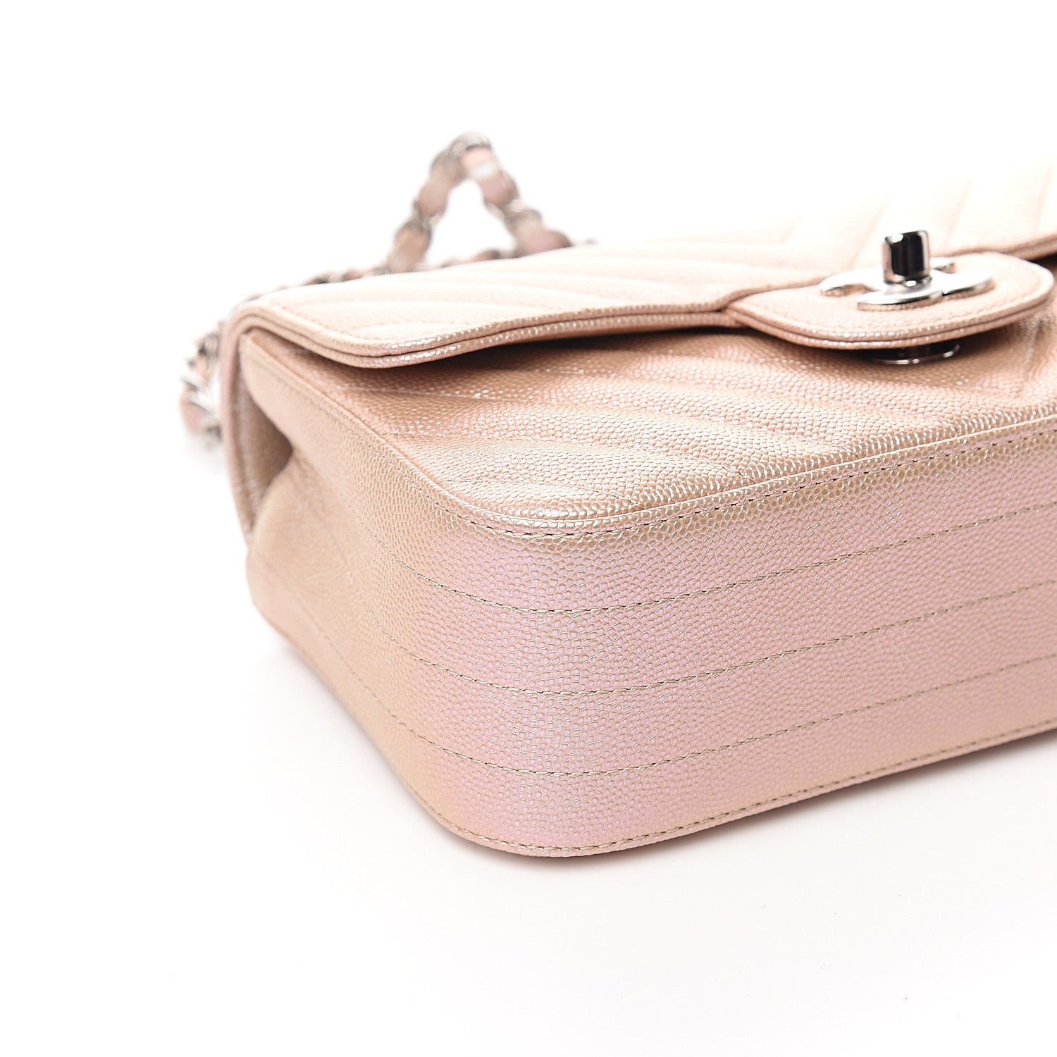 Chanel Iridescent Caviar Chevron Quilted Mini Rectangular Flap Light Gold 7 of 9