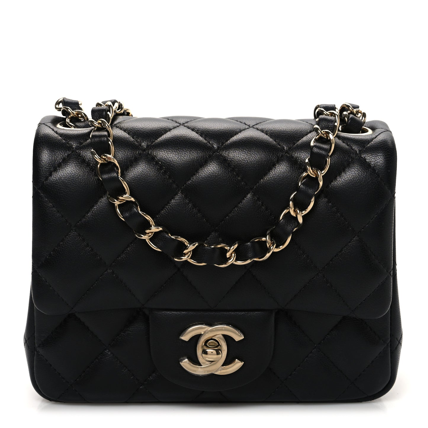 Lambskin Quilted Mini Square Flap Black