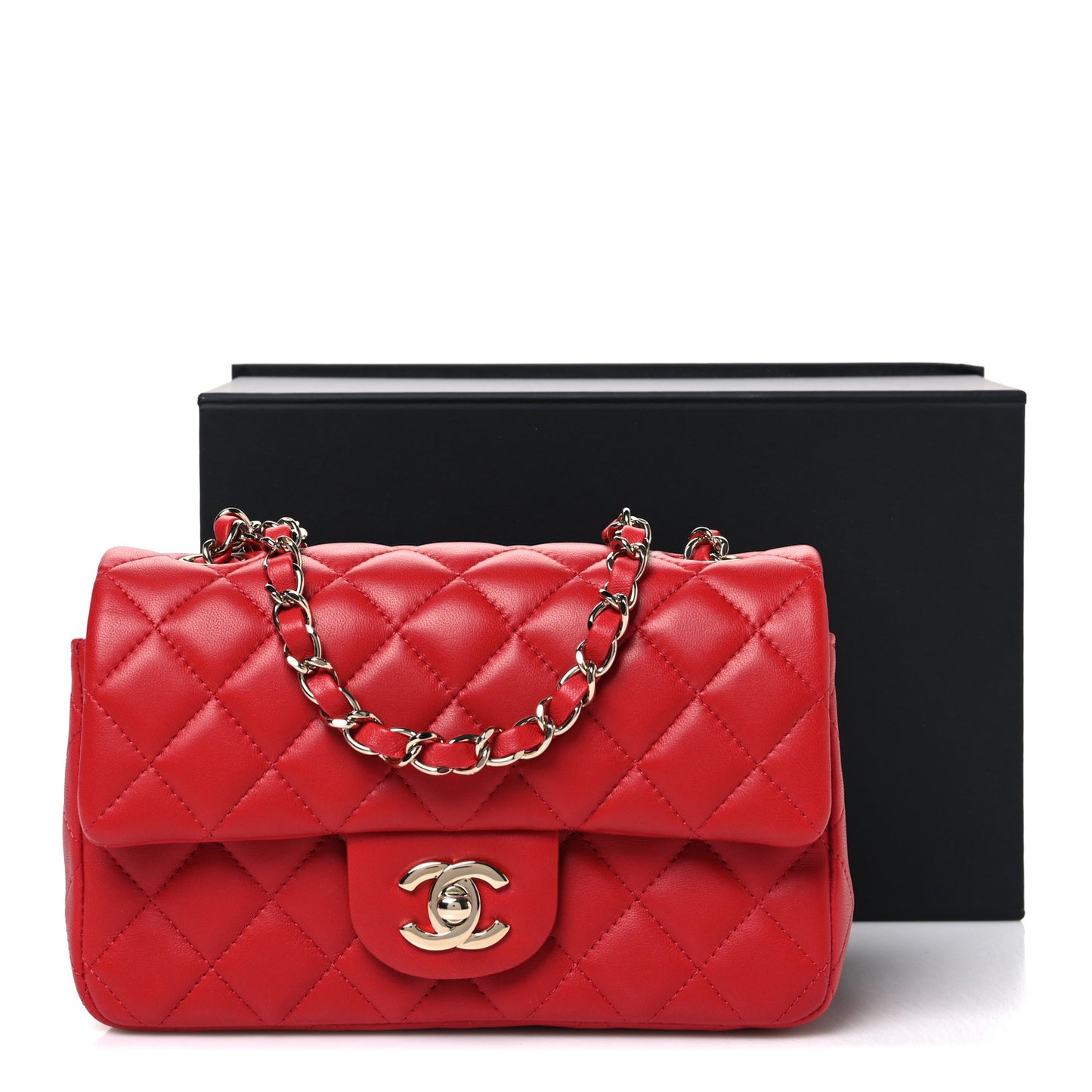 Lambskin Quilted Mini Rectangular Flap Red