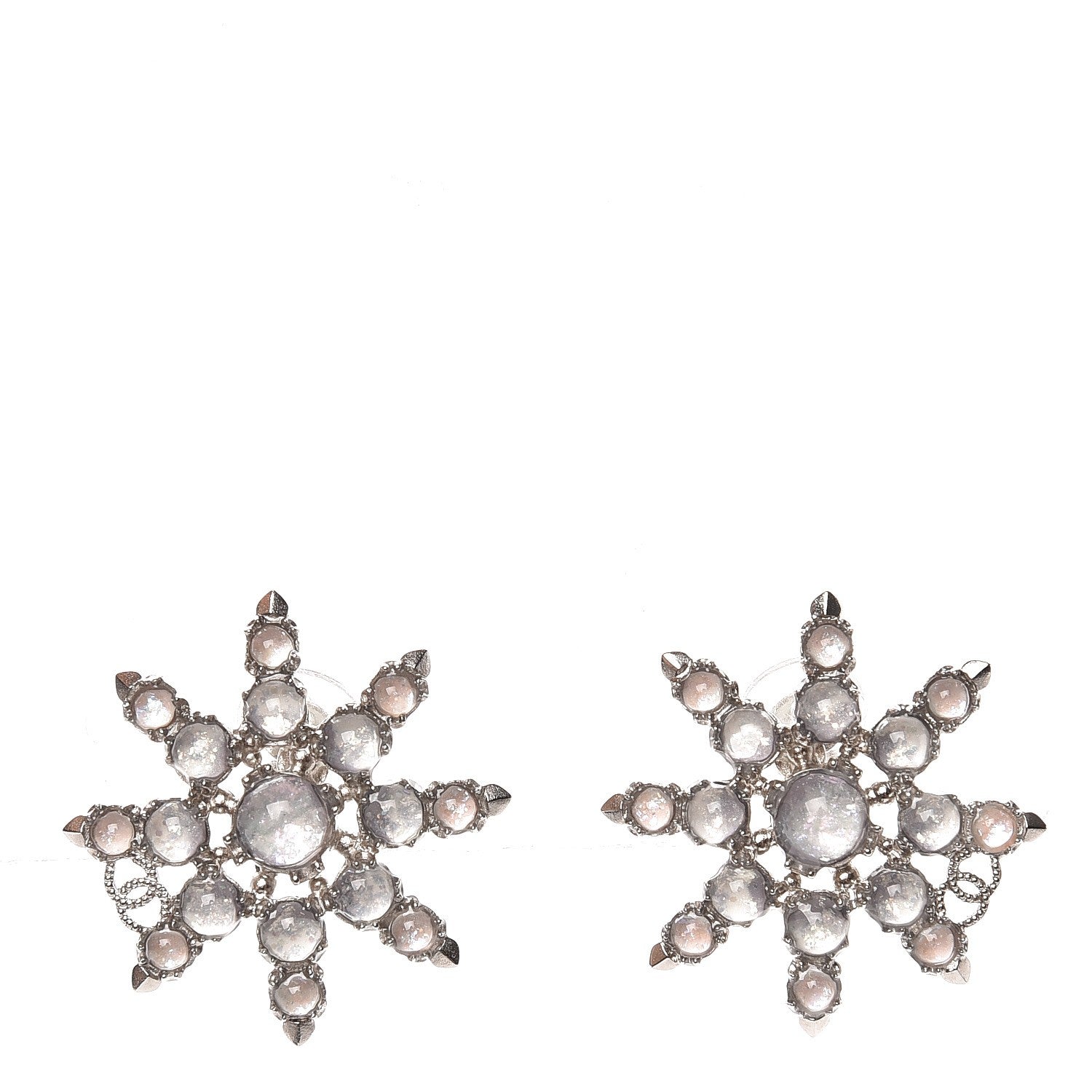 Chanel Strass Crystal CC Snowflake Earrings Silver 1 of 4