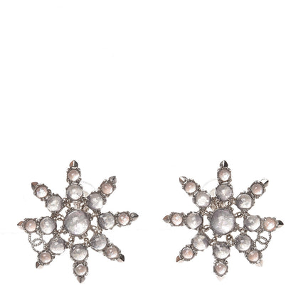 Chanel Strass Crystal CC Snowflake Earrings Silver 1 of 4