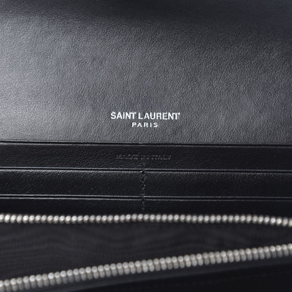 Saint Laurent Calfskin Crocodile Embossed Monogram Flap Wallet Black 6 of 10