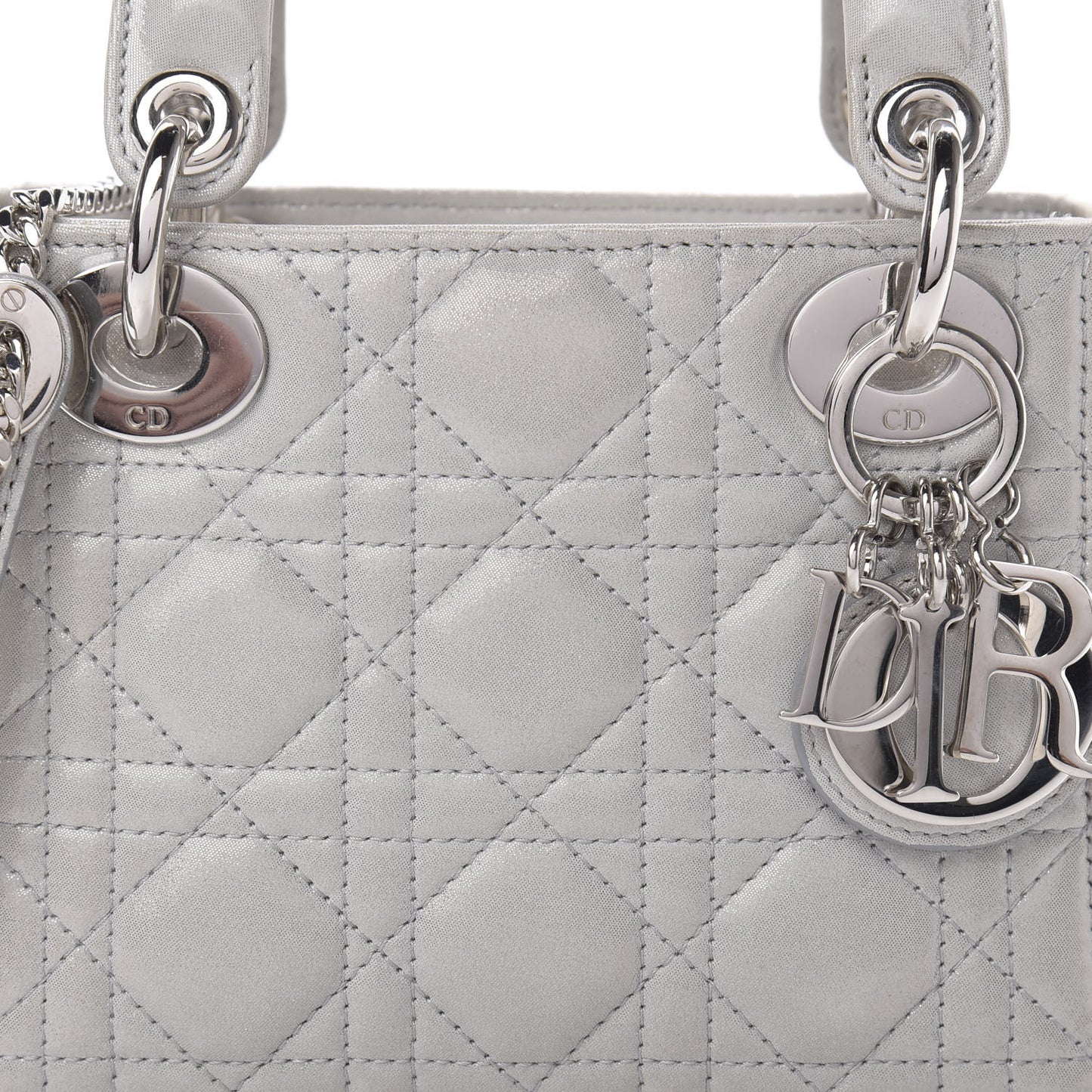 Metallic Lambskin Cannage Mini Lady Dior Silver