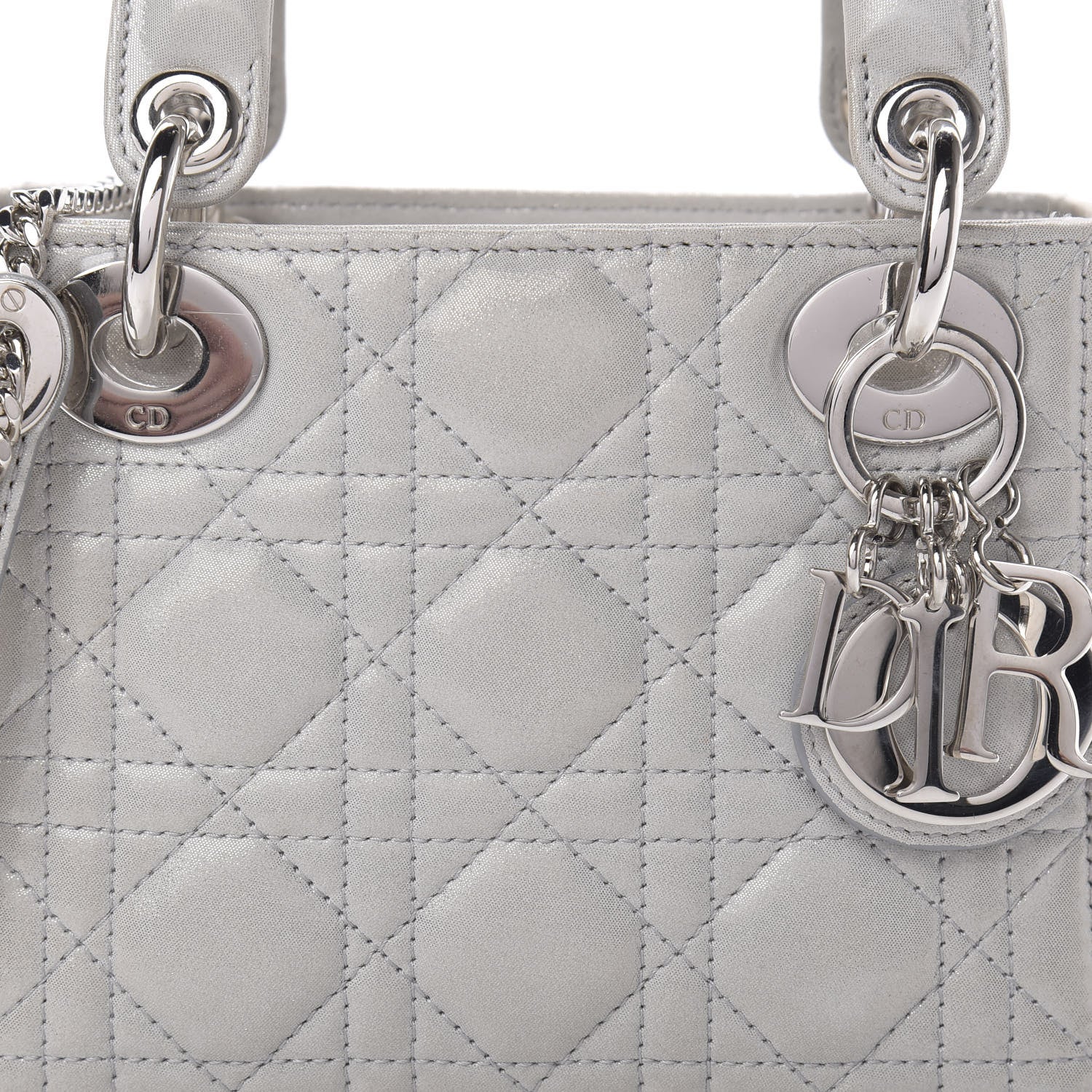Christian Dior Metallic Lambskin Cannage Mini Lady Dior Silver 8 of 13
