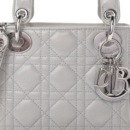 Christian Dior Metallic Lambskin Cannage Mini Lady Dior Silver 8 of 13