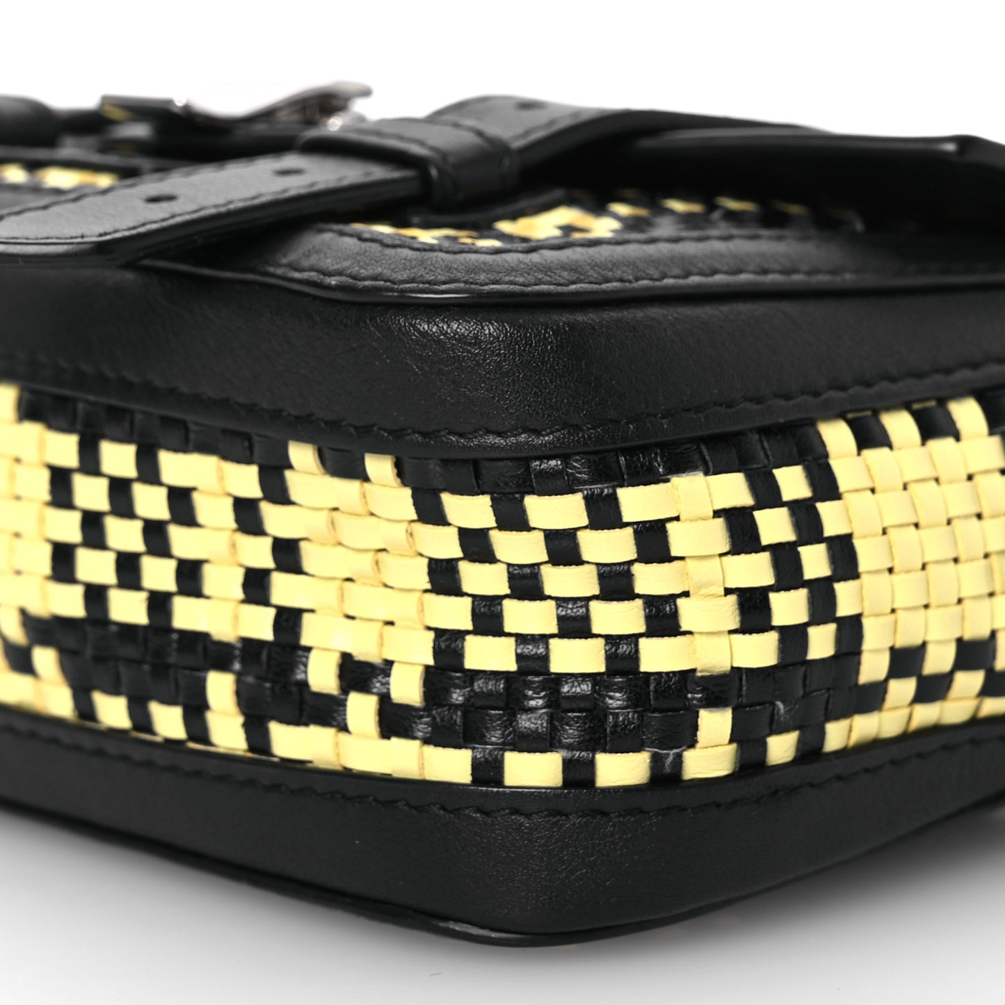 Lambskin Woven Plaid Micro PS1 Satchel Black Butter Toast