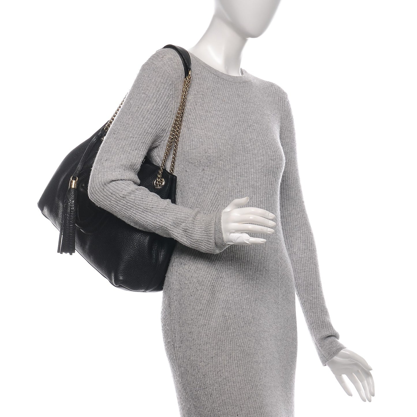 Pebbled Calfskin Medium Soho Chain Shoulder Bag Black