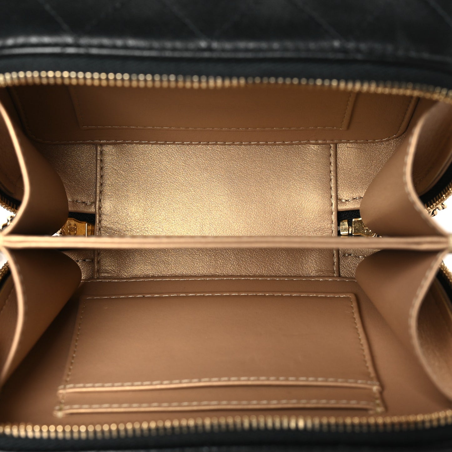 Lambskin Metal Quilted Mini Vanity Case With Chain Black Gold