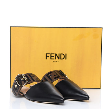 Fendi Vitello FF Embossed Buckle Flat Mules 37 Maya Black 8 of 8