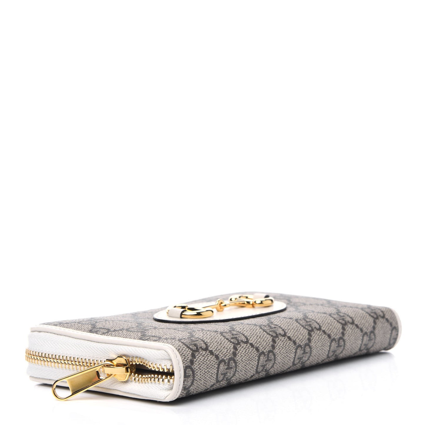 GG Supreme Monogram Azalea Calfskin Horsebit 1955 Zip Around Wallet Beige Ebony Mystic White