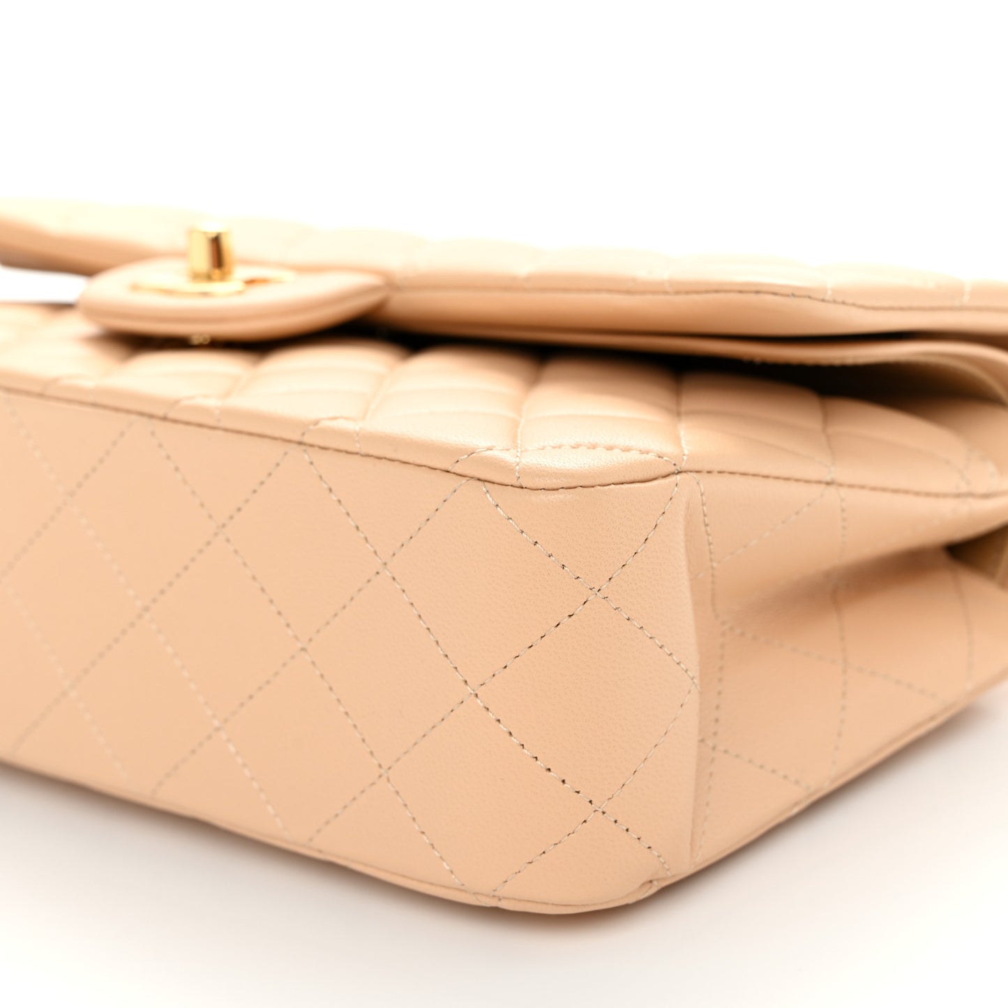 Lambskin Quilted Medium Double Flap Beige