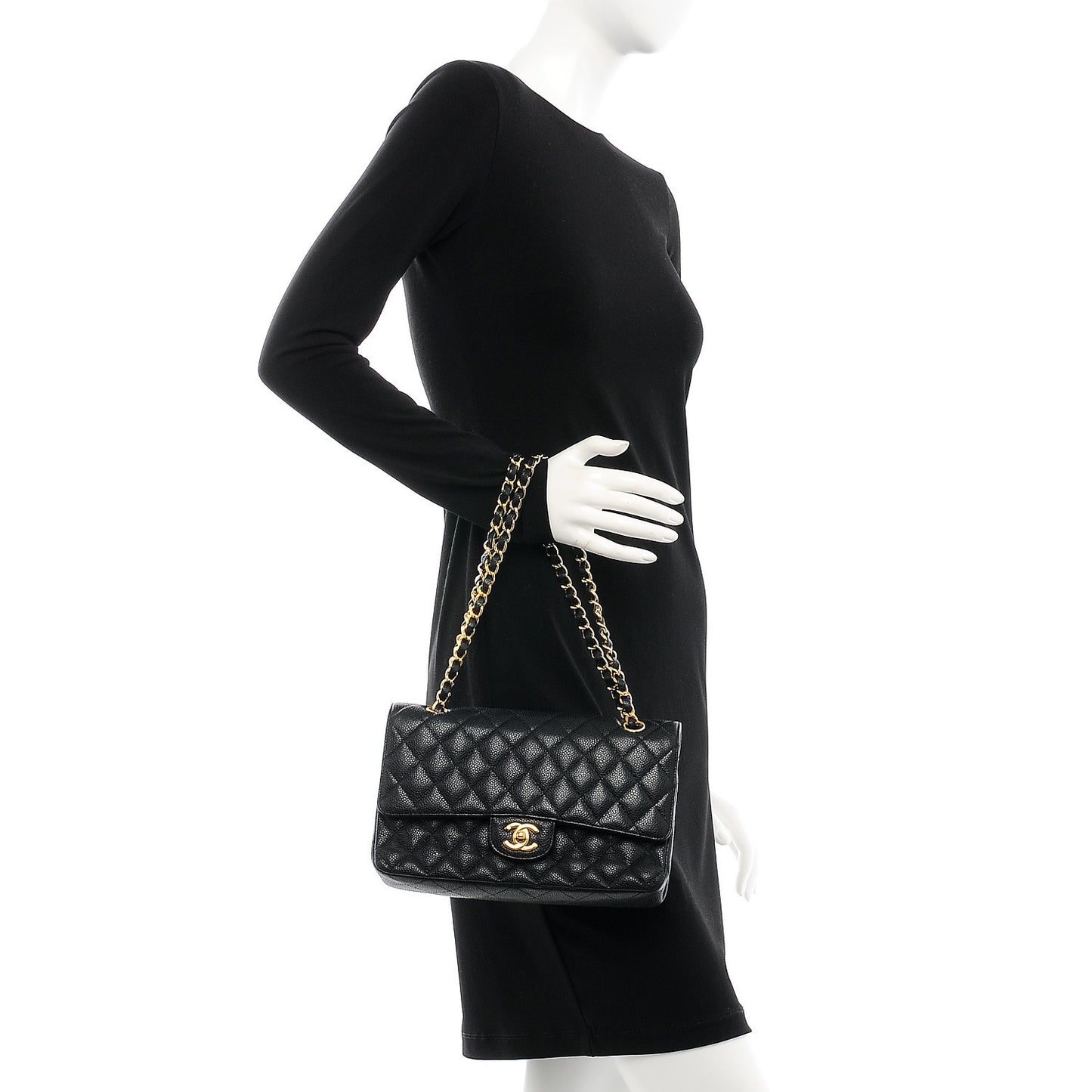 Caviar Quilted Medium Double Flap Black