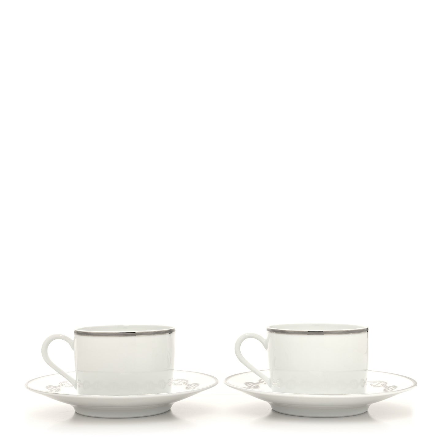 Porcelain Platinum Chaine d'Ancre Tea Cup and Saucer Set of 2