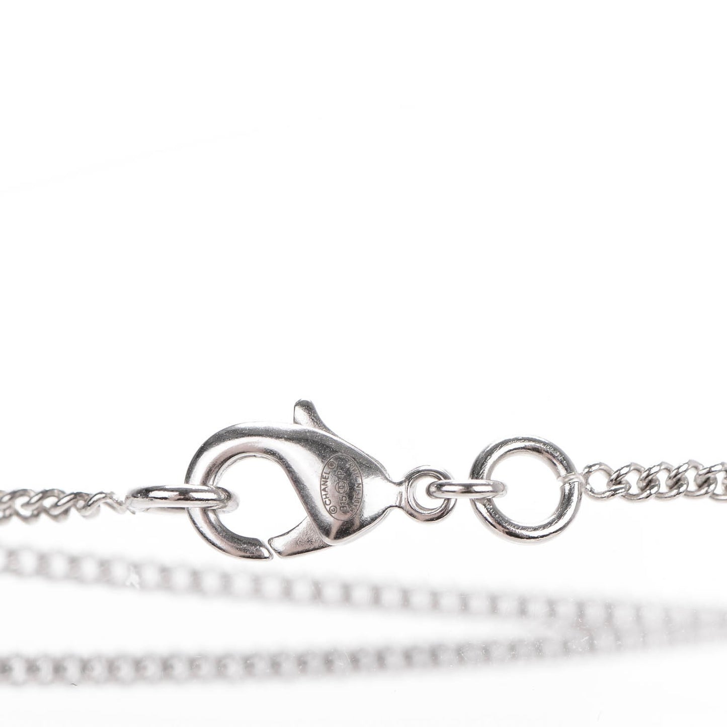 Pearl Beaded CC Necklace White Blue Silver