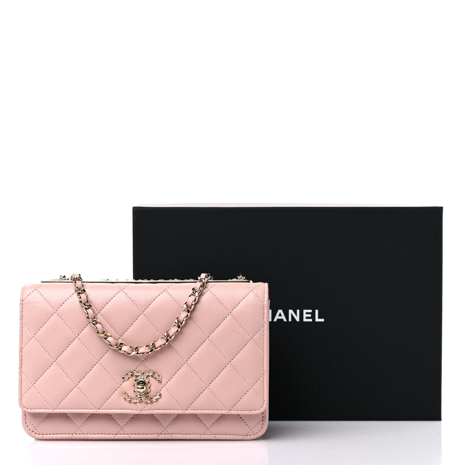 Chanel Lambskin Quilted Trendy Chain CC Wallet On Chain WOC Light Pink 11 of 11
