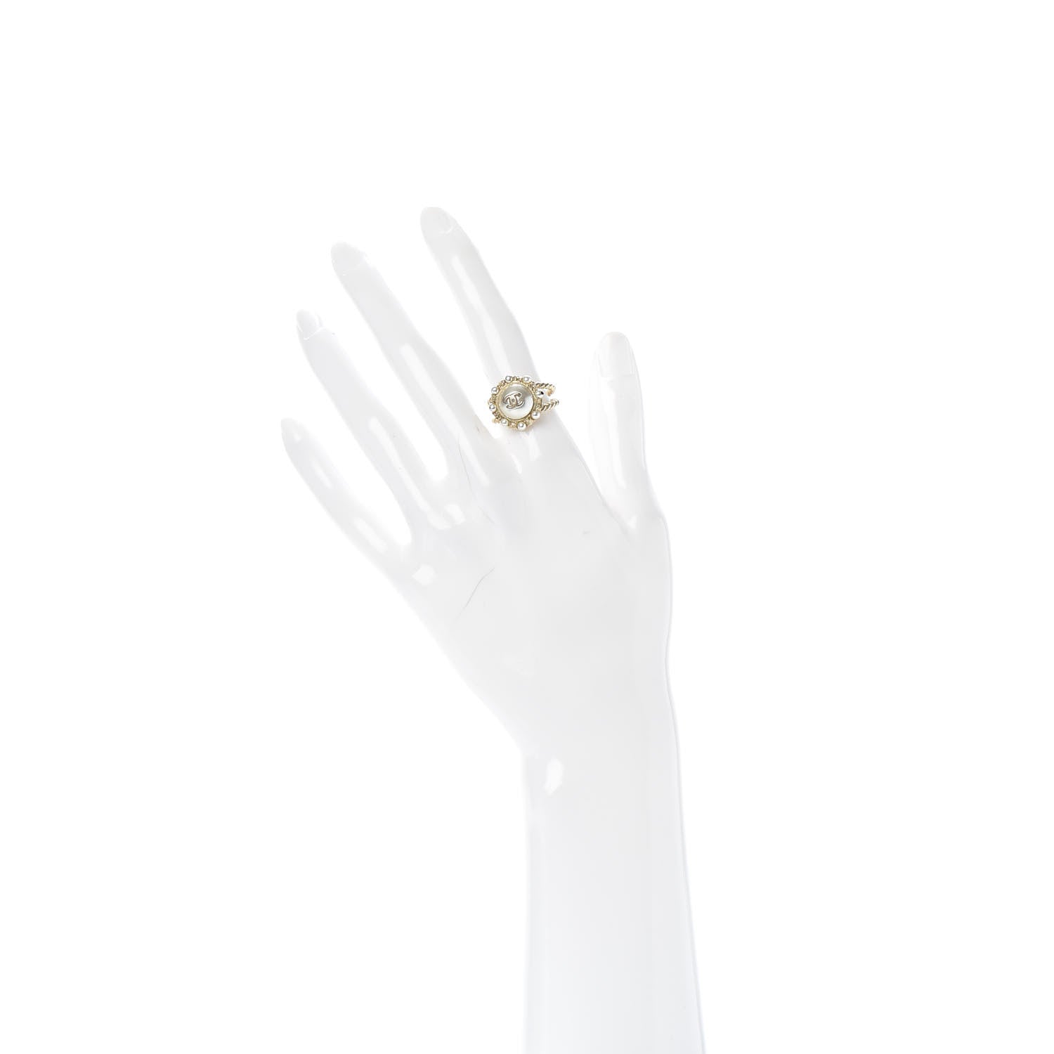 Chanel Pearl CC Ring 50 5 Gold Pearly White 2 of 6