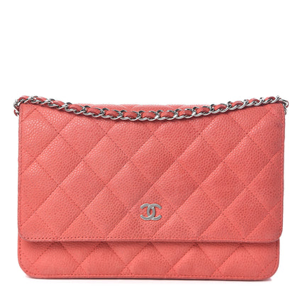 Chanel Iridescent Caviar Quilted Wallet On Chain WOC Coral 1 of 16