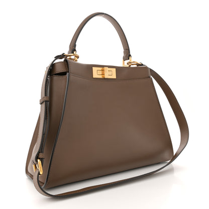 Fendi Vitello Seta Fabric Jacquard Pequin Medium Peekaboo Iconic Satchel Foresta Tobacco 3 of 10