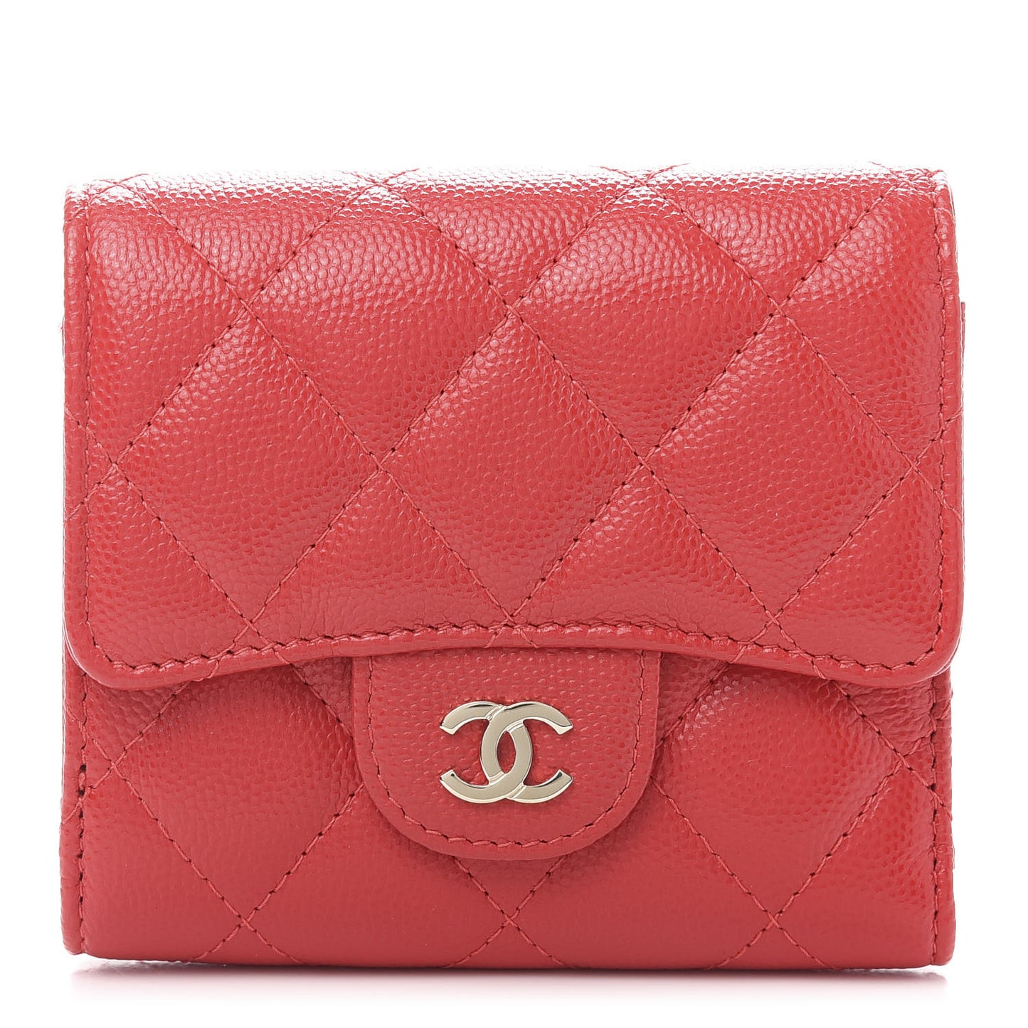 Caviar Quilted Small Flap Wallet Red