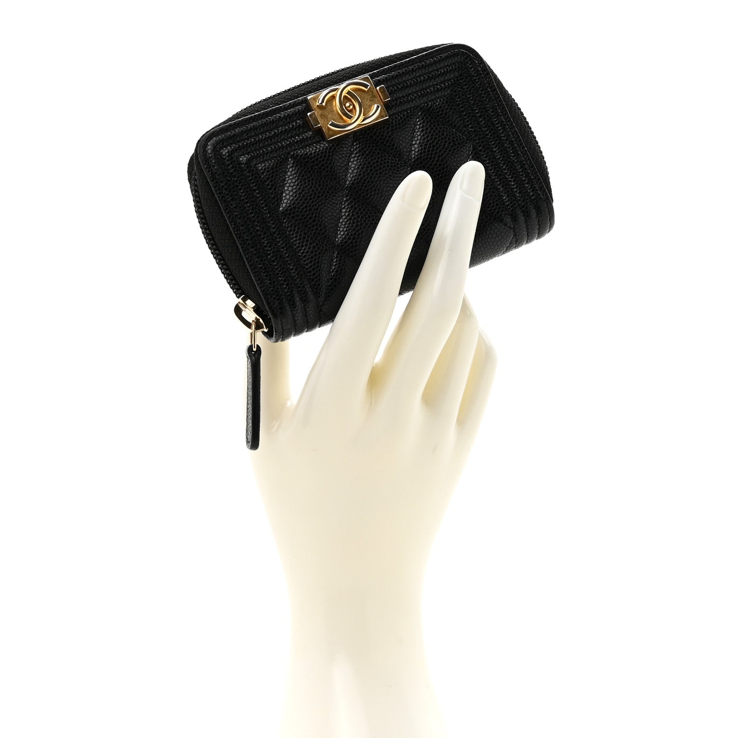 Chanel Caviar Quilted Boy Zip Around Coin Purse Wallet Black 2 of 8