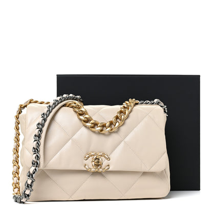 Chanel Goatskin Quilted Large Chanel 19 Flap Light Beige 12 of 12