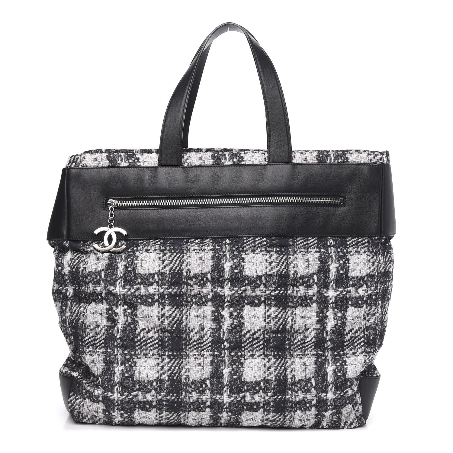 Chanel Lambskin Nylon Tweed Printed Tote Black White 1 of 9