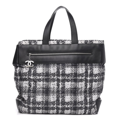 Chanel Lambskin Nylon Tweed Printed Tote Black White 1 of 9