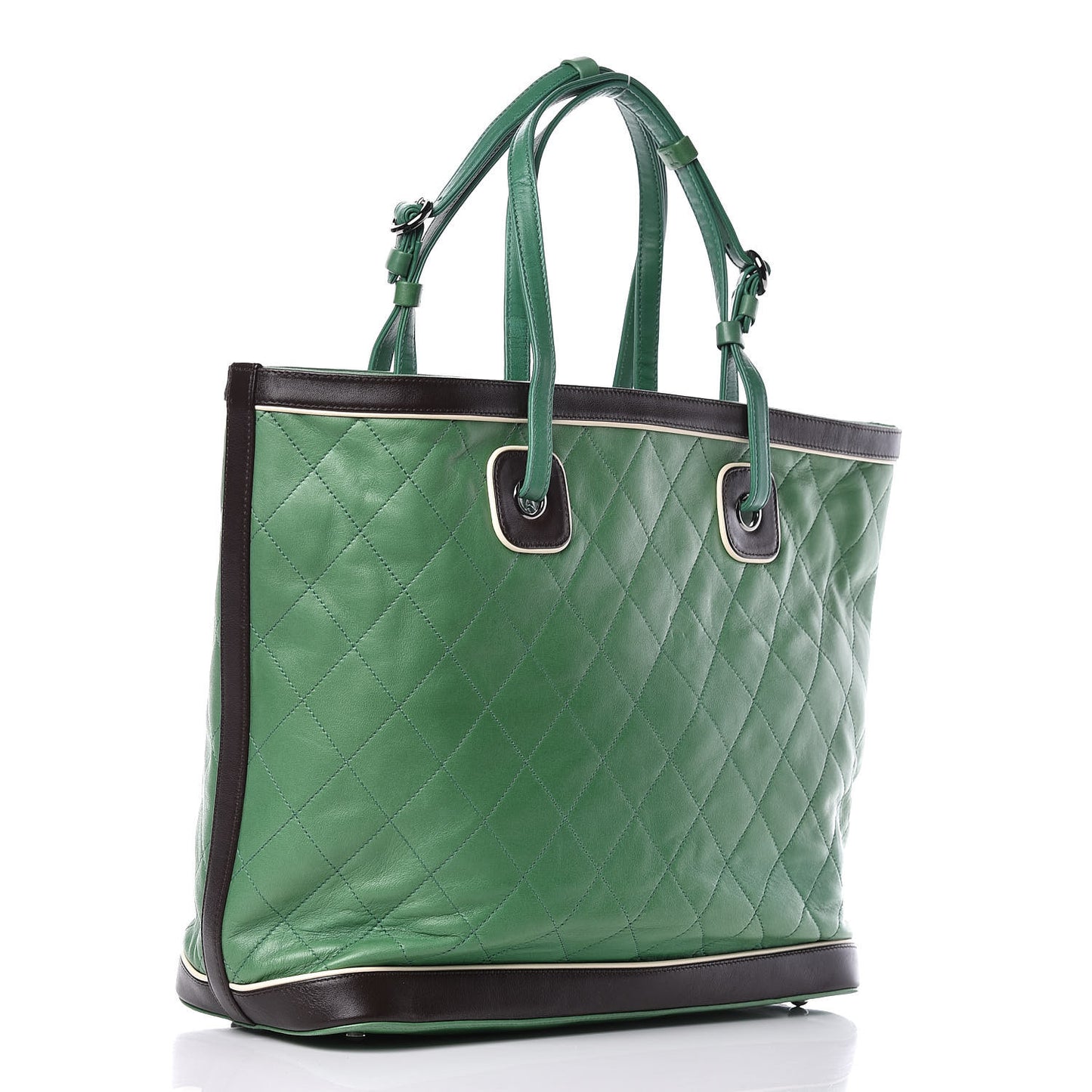 Lambskin Quilted Country Club Tote Green Black