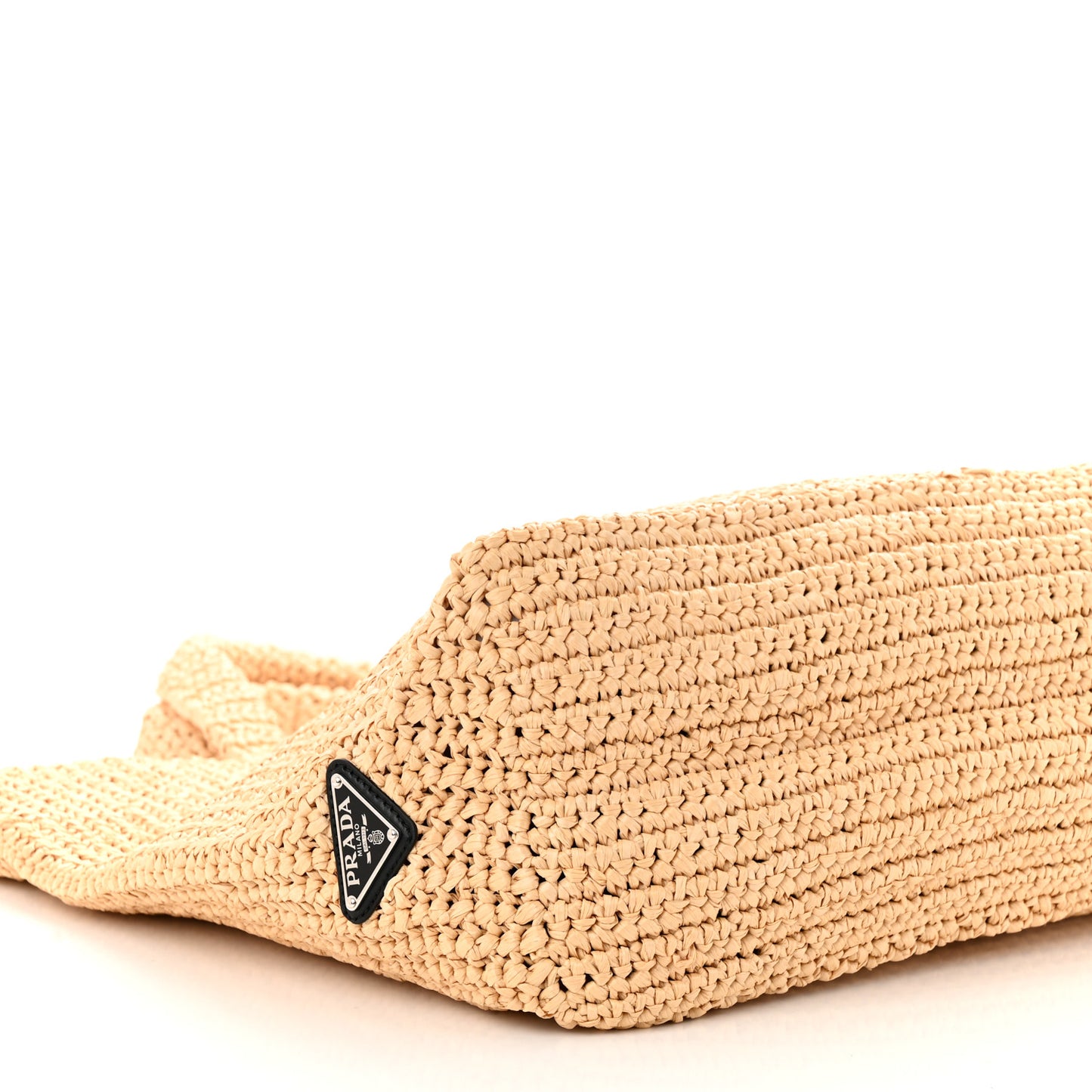 Yarn Raffia Effect Crochet Embroidered Logo Tote Naturale