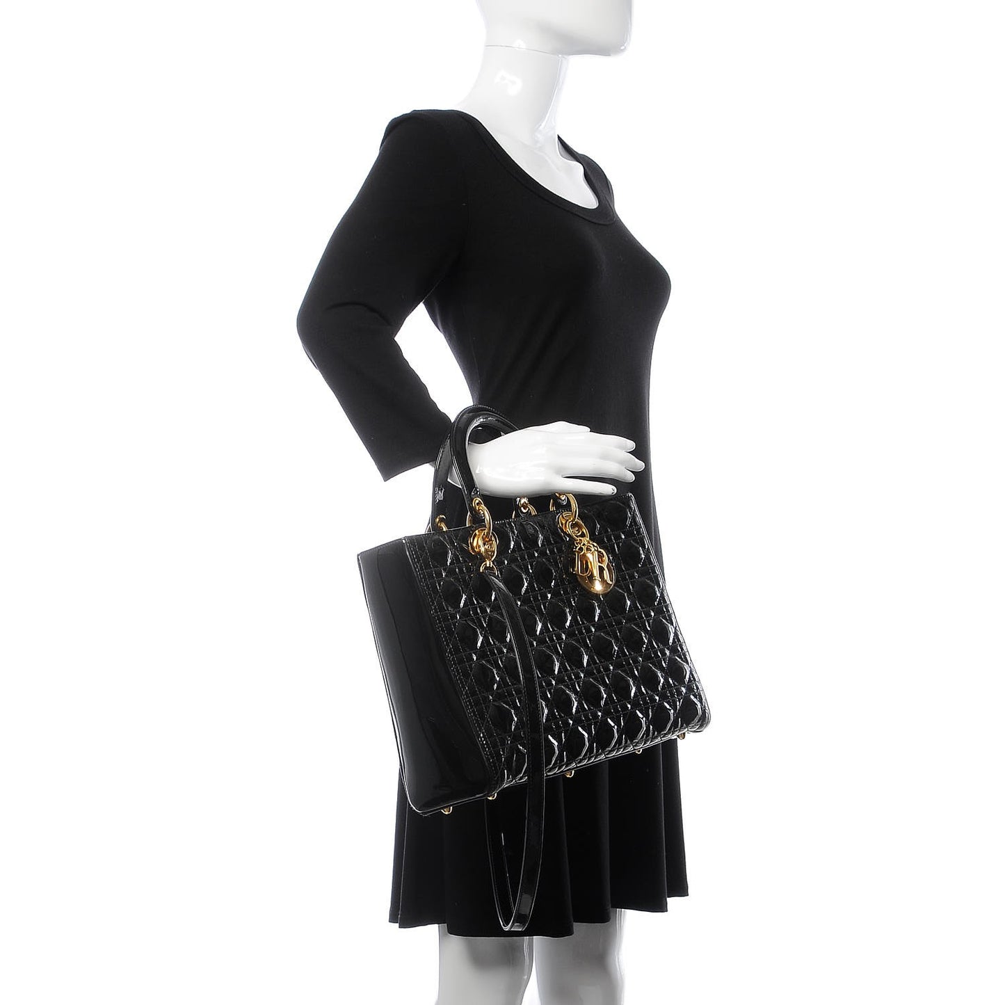 Patent Cannage Large Lady Dior Black