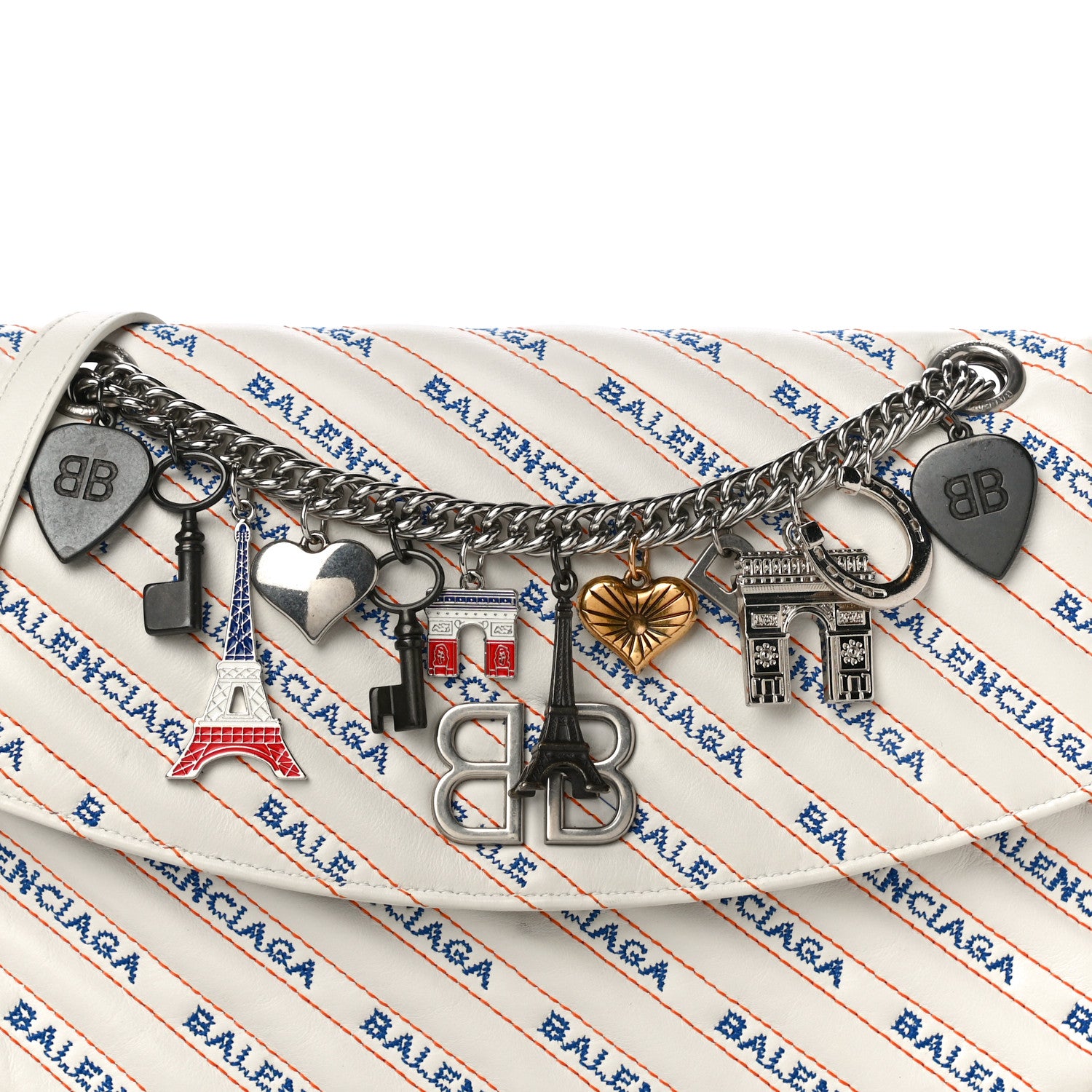 Balenciaga Calfskin Charms Logo Matelasse M BB Round Shoulder Bag Blanc Bleu Orange 6 of 14