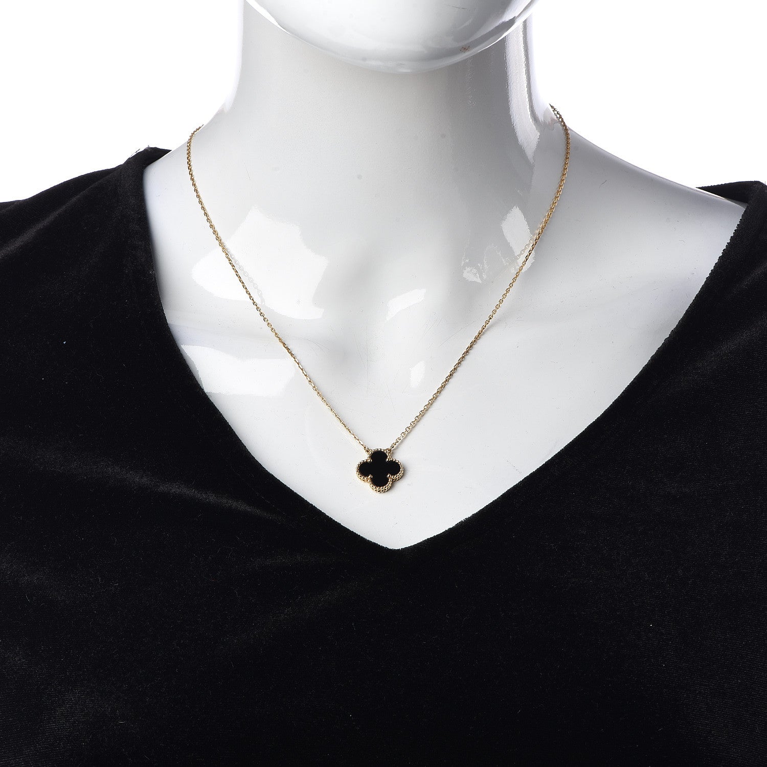 Van Cleef & Arpels 18K Yellow Gold Black Onyx Vintage Alhambra Pendant Necklace 2 of 6