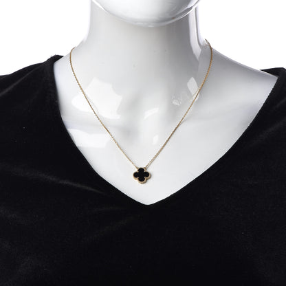 Van Cleef & Arpels 18K Yellow Gold Black Onyx Vintage Alhambra Pendant Necklace 2 of 6