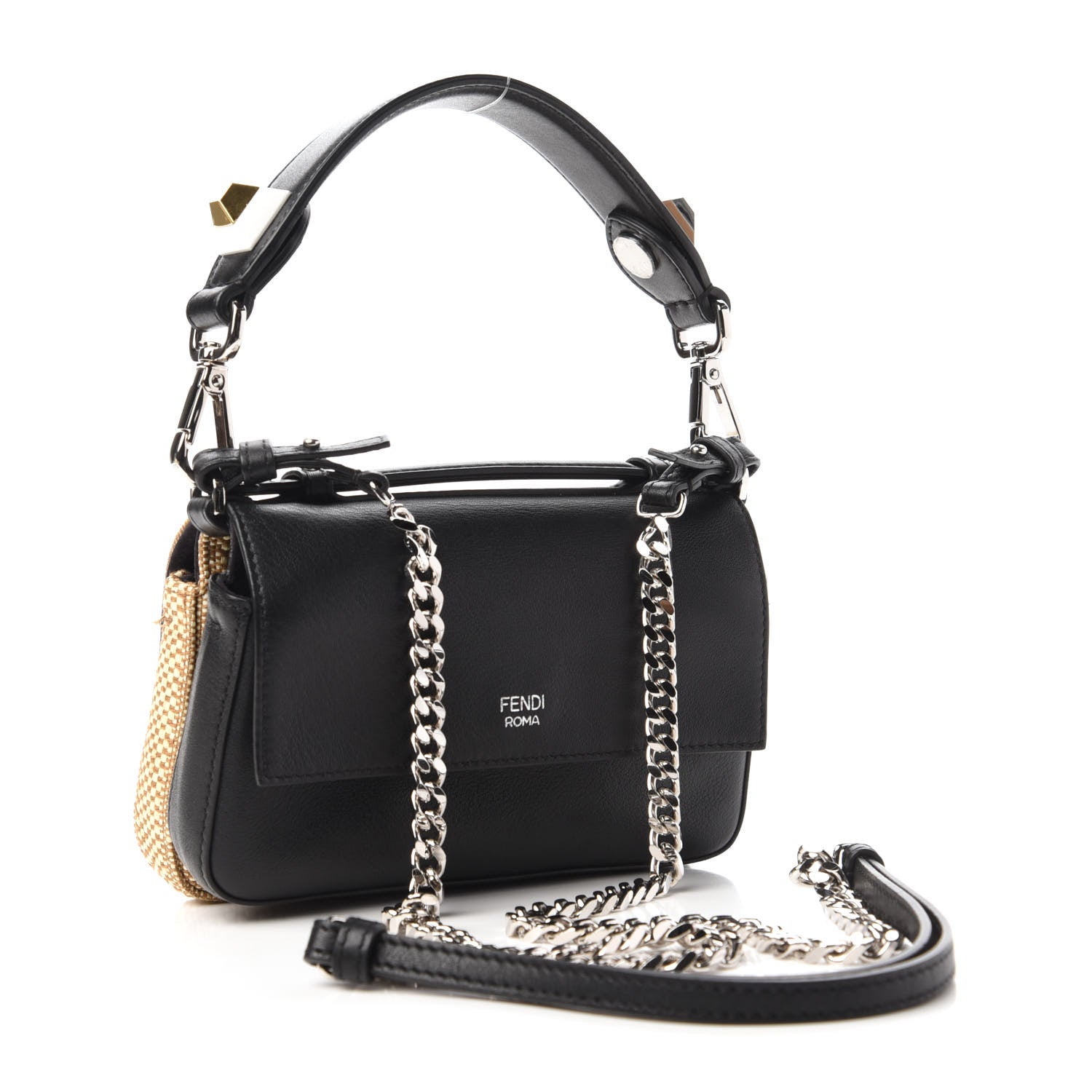 Fendi Paglia Vitello Dolce Paillettes Flowerland Studded Striped Micro Double Baguette Natural Multicolor 3 of 10