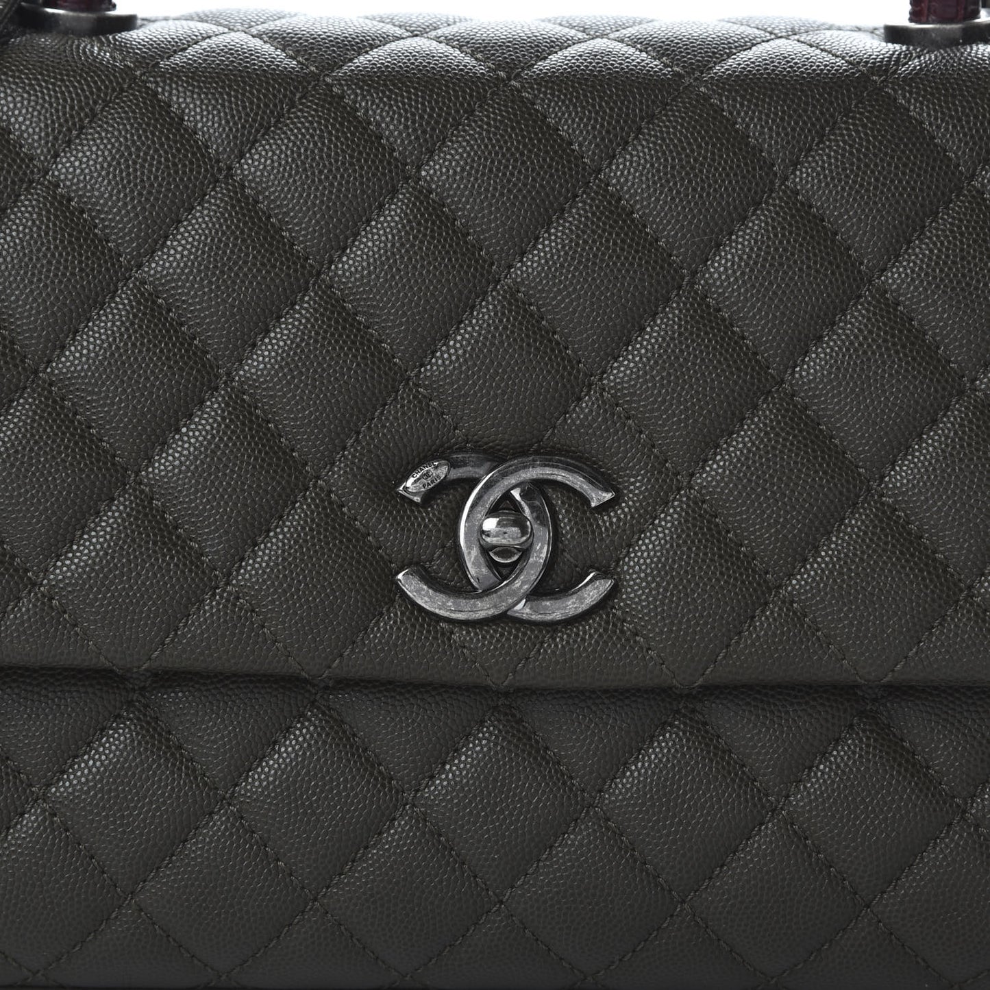 Caviar Lizard Quilted Small Coco Handle Flap Dark Grey