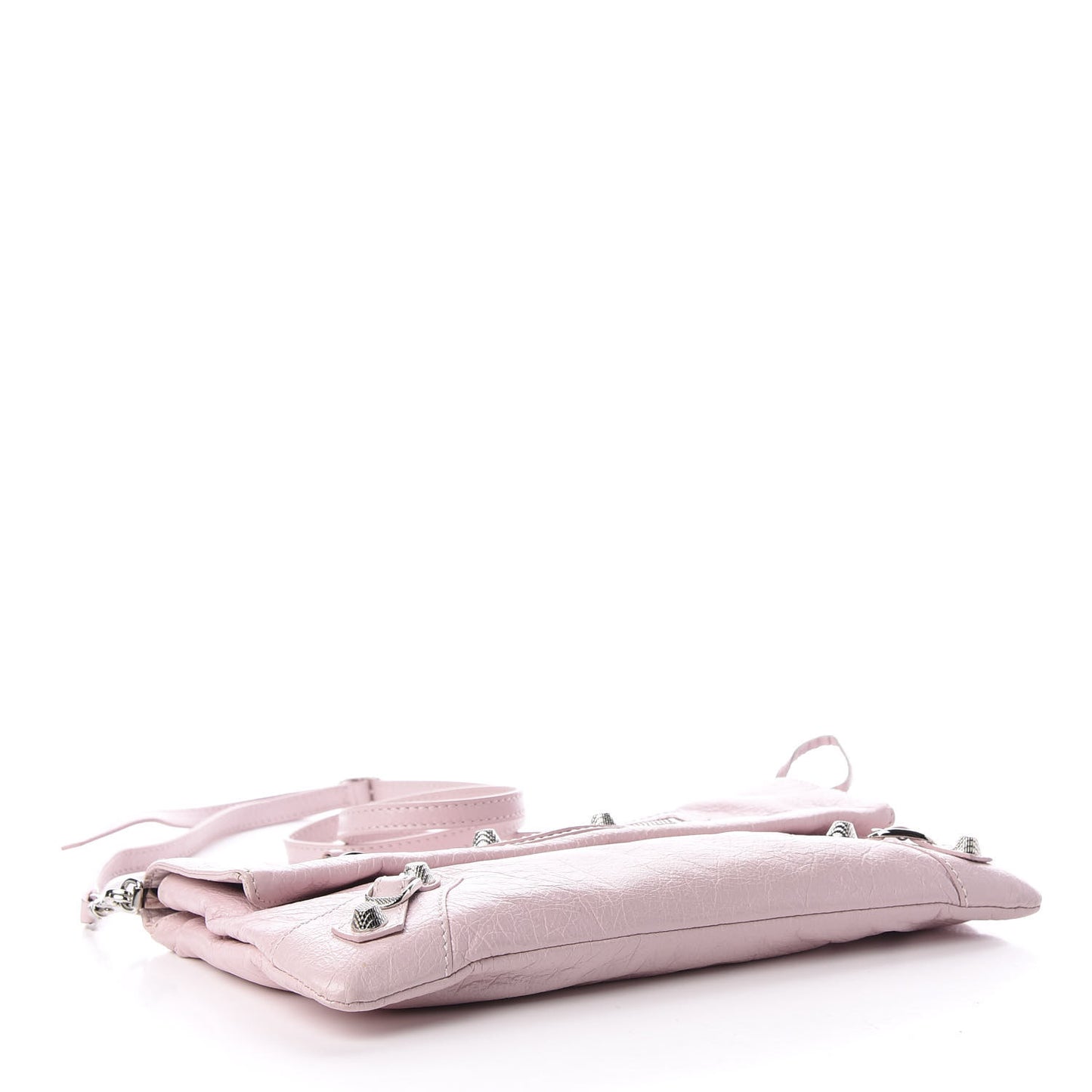 Agneau Giant 12 Silver Hardware Envelope Strap Clutch Rose Poudre