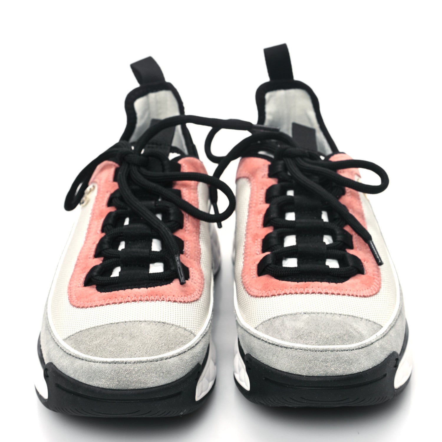 Chanel Fabric Suede CC Sneakers 37.5 White Light Grey Pink 2 of 9