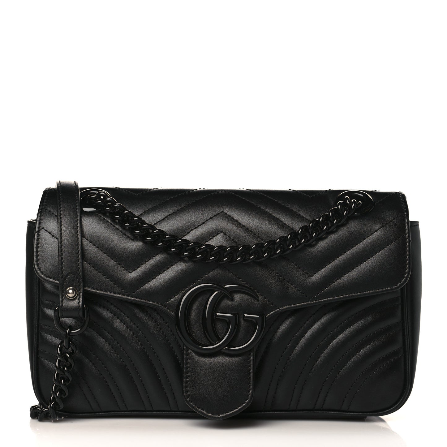 Calfskin Matelasse Monochrome Small GG Marmont Shoulder Bag Black