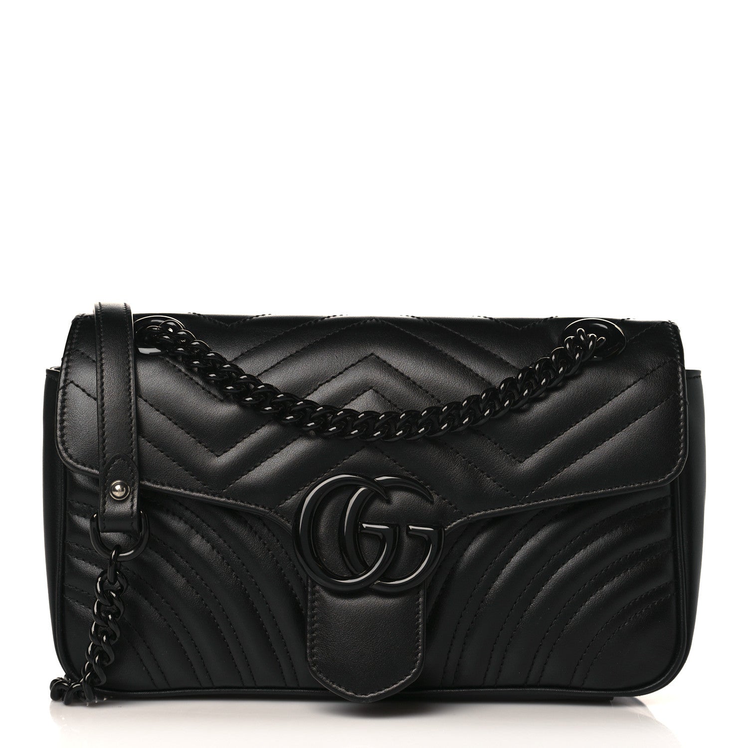 Gucci Calfskin Matelasse Monochrome Small GG Marmont Shoulder Bag Black 1 of 10