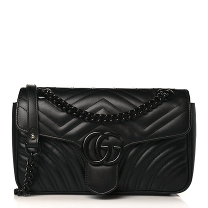 Gucci Calfskin Matelasse Monochrome Small GG Marmont Shoulder Bag Black 1 of 10