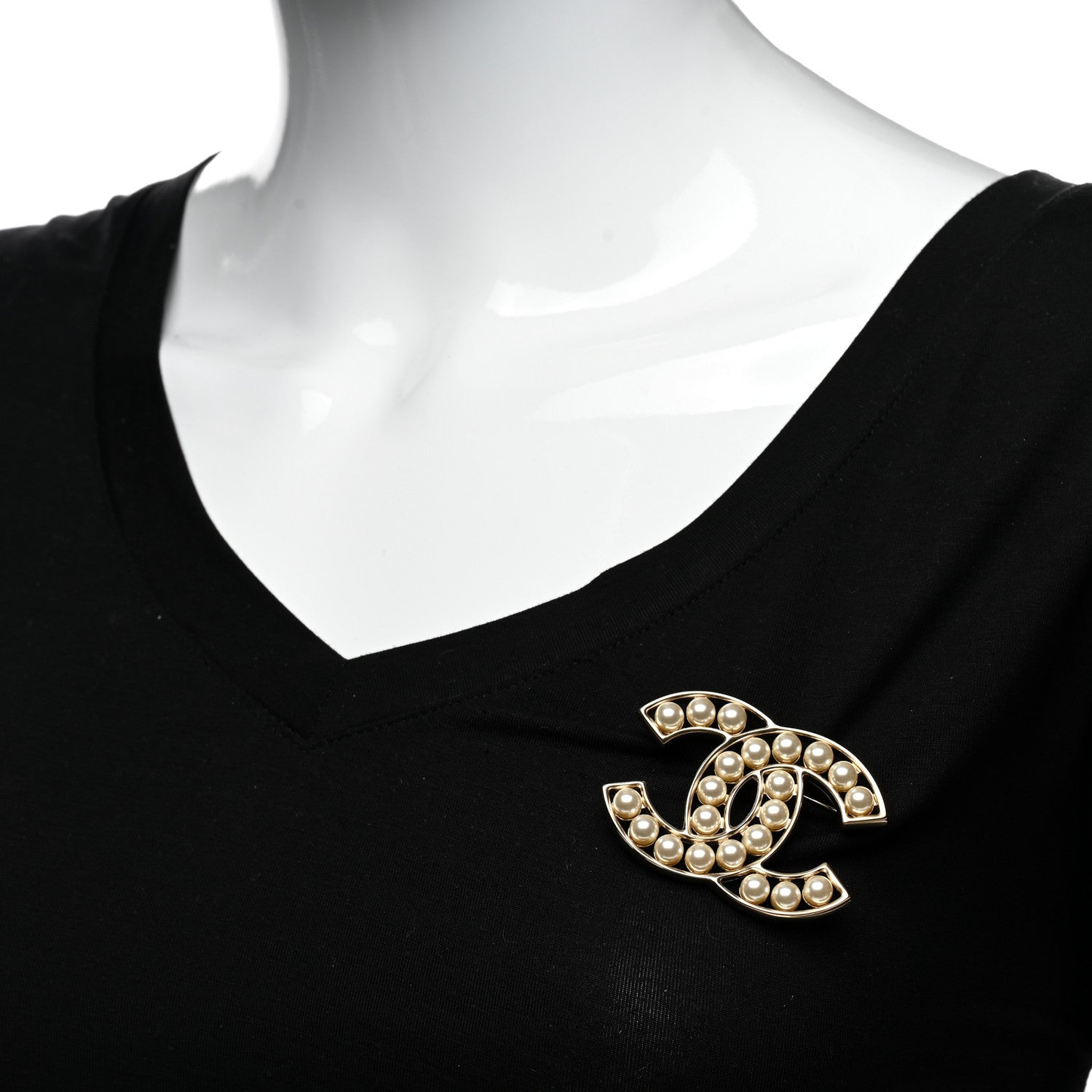 Chanel CC Pearl Brooch Pin Gold 2 of 4
